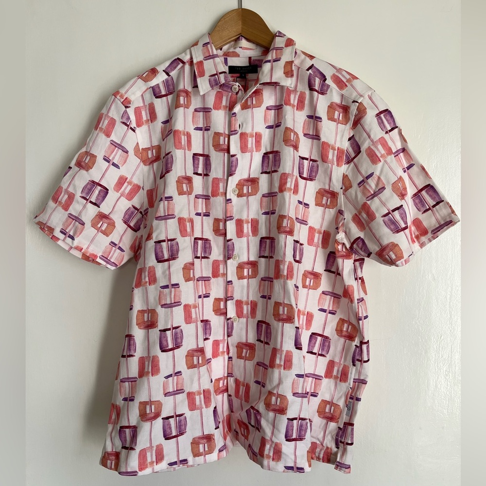 Ted Baker Men's Short Sleeve Fils Square Painted Print Casual Shirt NWT